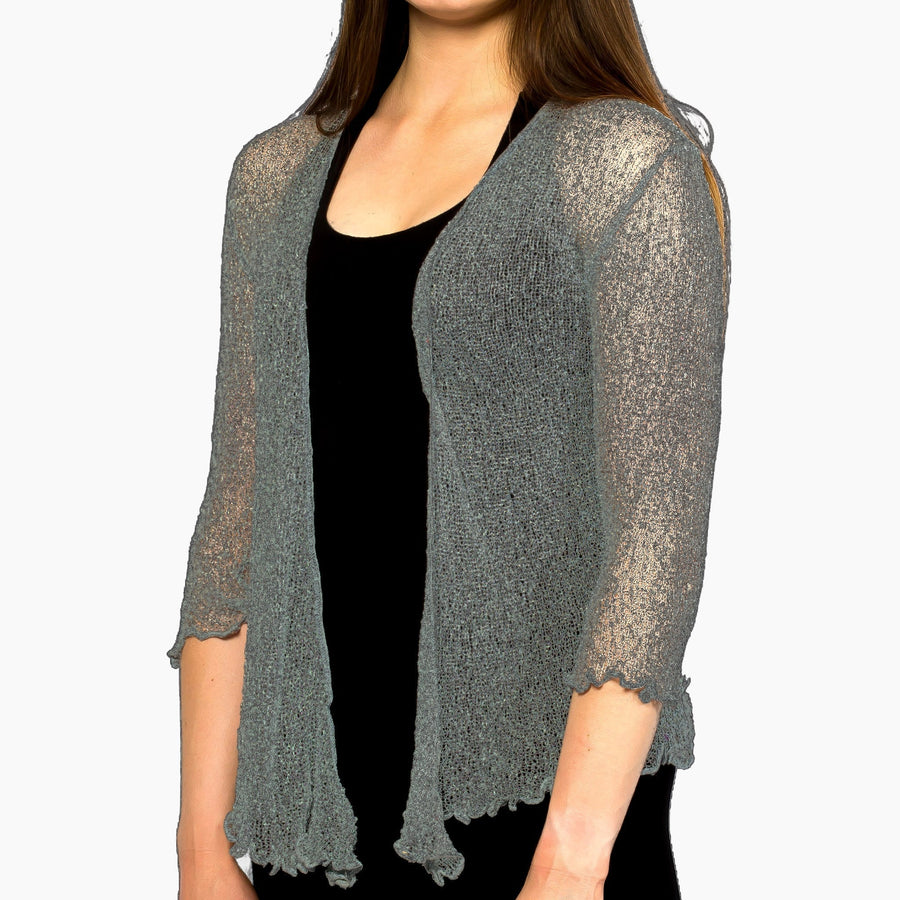 Silver Pewter Lightweight lace knit summer sweater cardigan