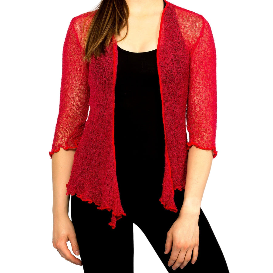 Bright Red  lightweight lace knit summer sweater cardigan