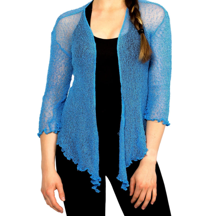 Cornflower blue lightweight lace knit summer sweater cardigan