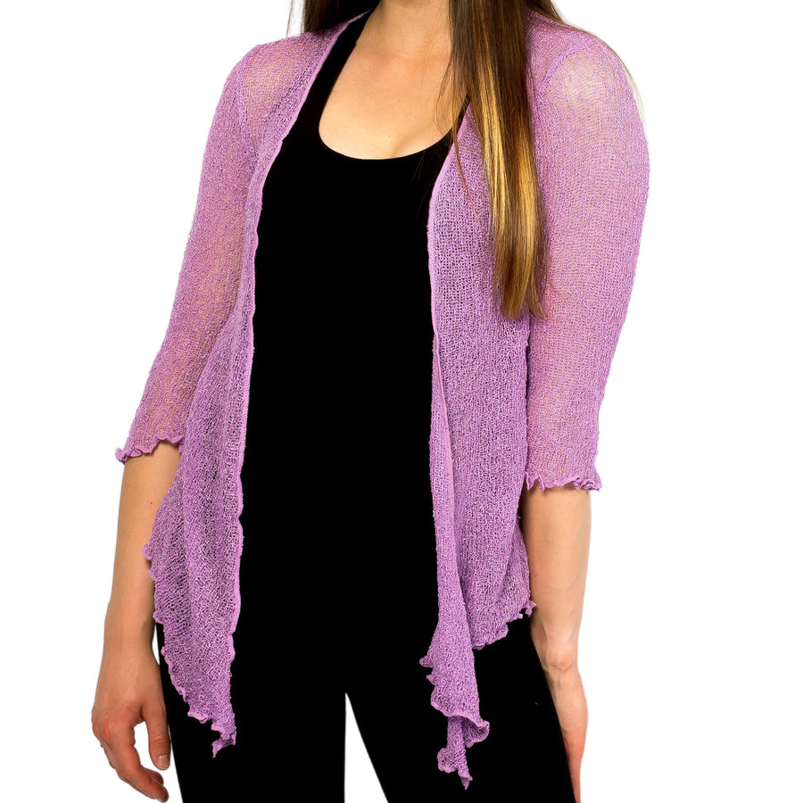 Lilac lightweight lace knit summer sweater cardigan