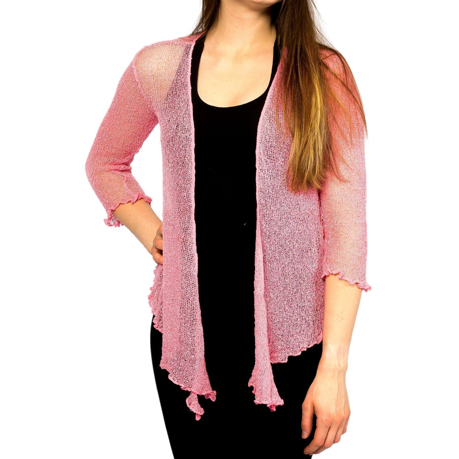 Pink lightweight lace knit summer sweater cardigan