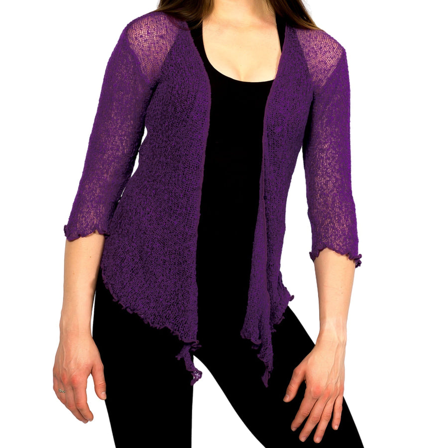 Purple lightweight lace knit summer sweater cardigan