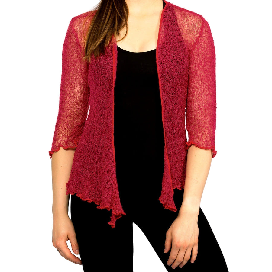 Red lightweight lace knit summer sweater cardigan