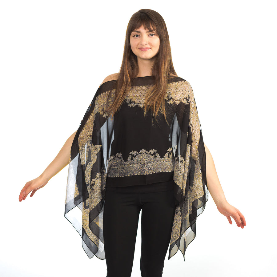 Paisley Chiffon Coverup/ Poncho/ Evening Wrap