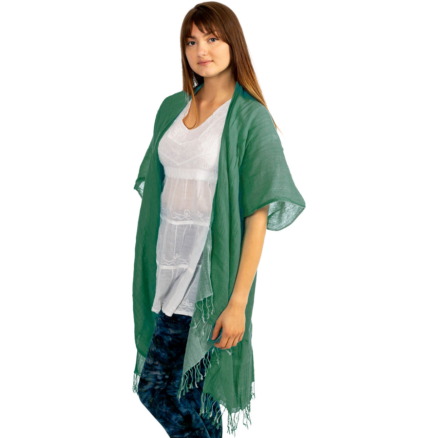 Green Women's Cotton Kimono Cover Up, Loose Cardigan Wrap, Beach Cover Up, Boho Festival Robe, Evening Wear Loose Cardigan, Plus Size Cardigan